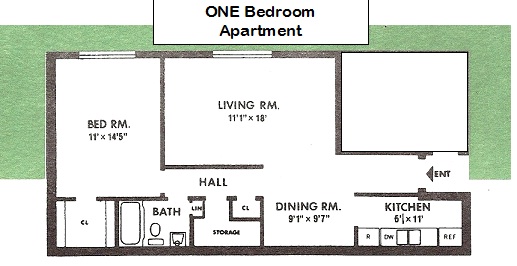 1BR 1Bath 1st floor floor plan